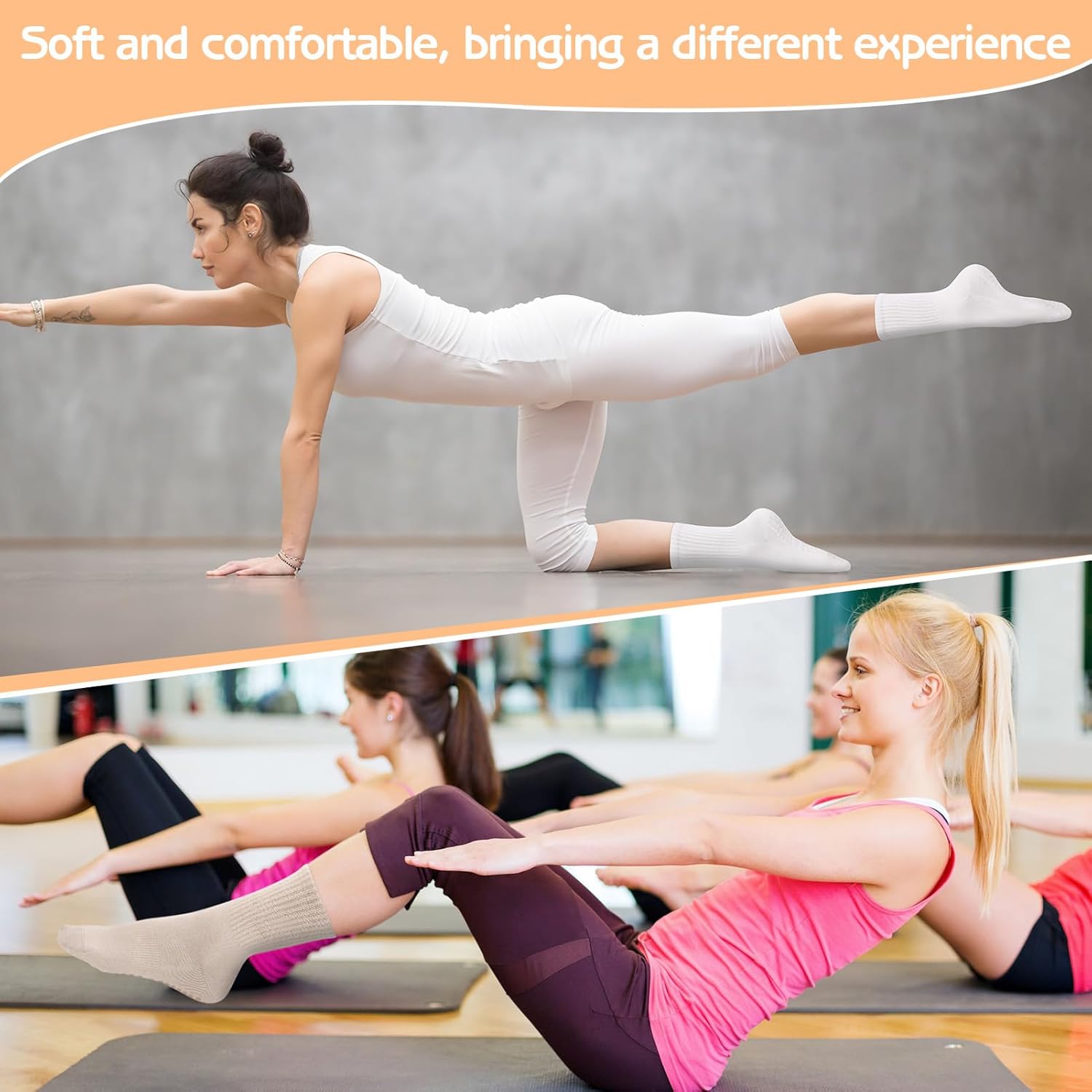 3 Pairs Non Slip Pilates Socks with Grips for Women, Yoga Grip Socks for Yoga, Barre, Dance, Ballet, Fitness — image 2