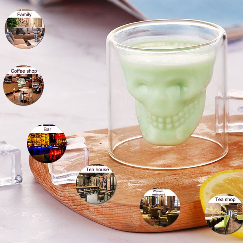 Crystal Skull Shot Glasses Beer Cup, Creative Double Layer Skull Shot Glass for Whiskey Tequila Vodka, Perfect for Halloween โ image 2