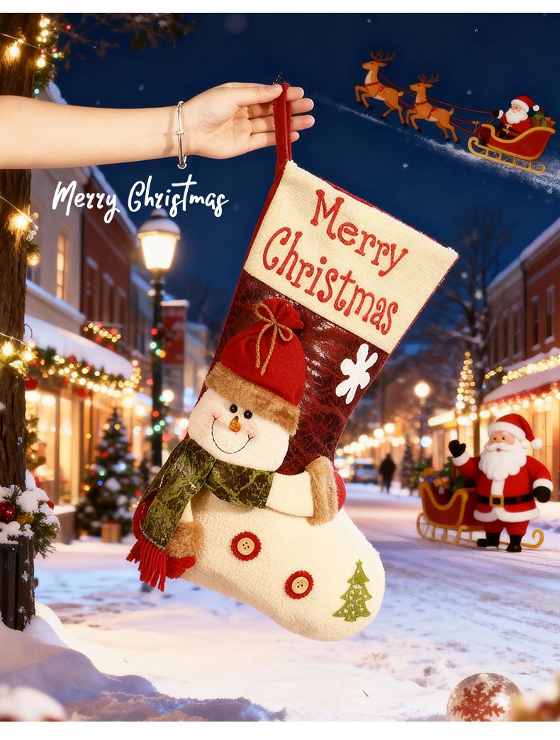Fluffy plush fabric, 3D appliqués, full of festive charm. Height 45-47cm, holds candies and gifts, decorates Christmas trees and fireplaces, filling the room — image 6