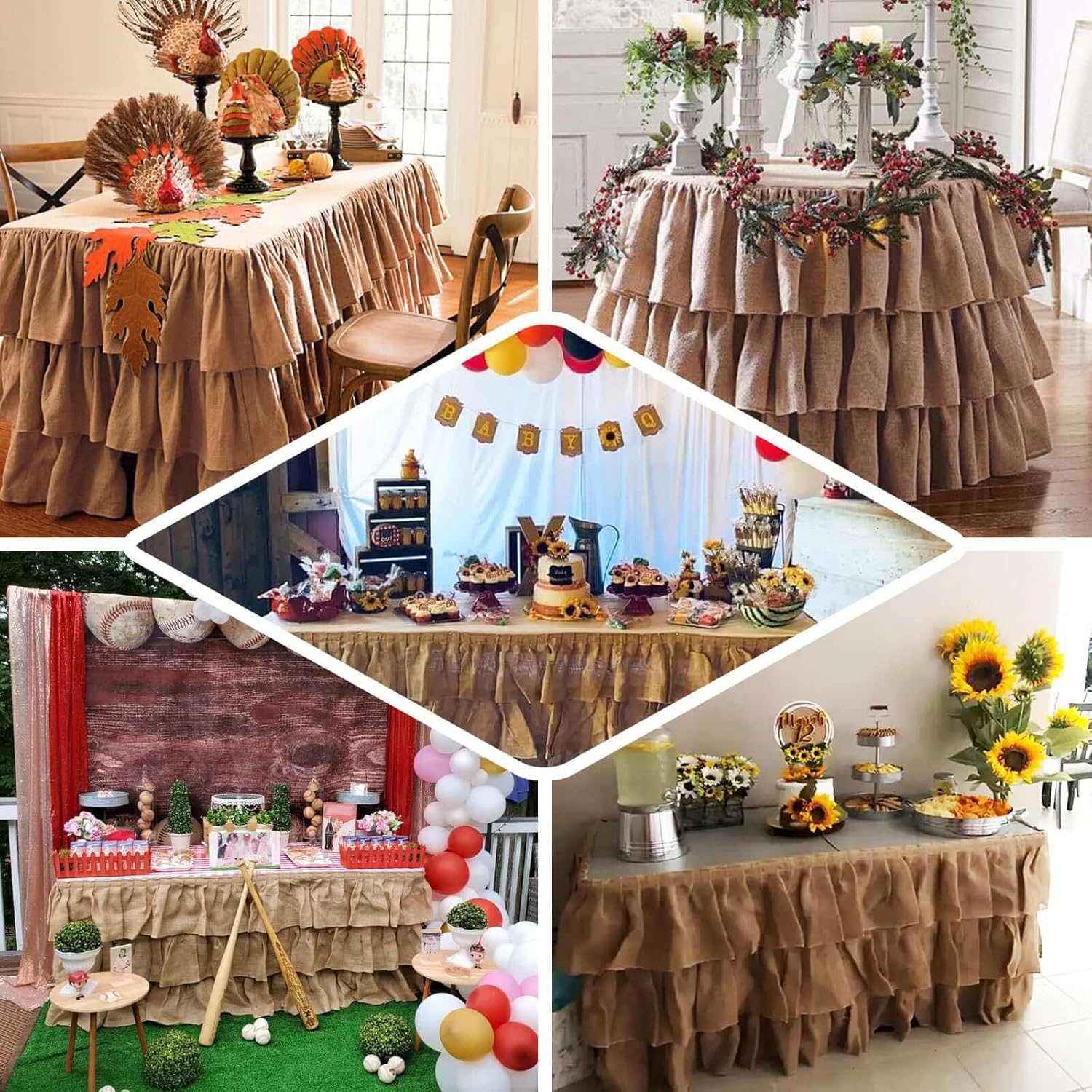 Efavormart 3 Tier Rustic Elegant Ruffled Burlap Table Skirt for Kitchen Dining Catering Wedding Party Decorations Events - 14 Ft โ image 5
