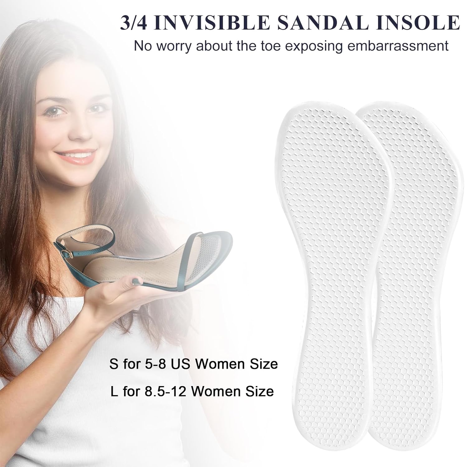 2 Pairs High Heel Inserts Women, Self-Adhesive Gel Sandal Inserts Insoles, New Anti Slip Design Comfort Insert, 3/4 Length Dress Shoe Inserts Pain Relief — image 6