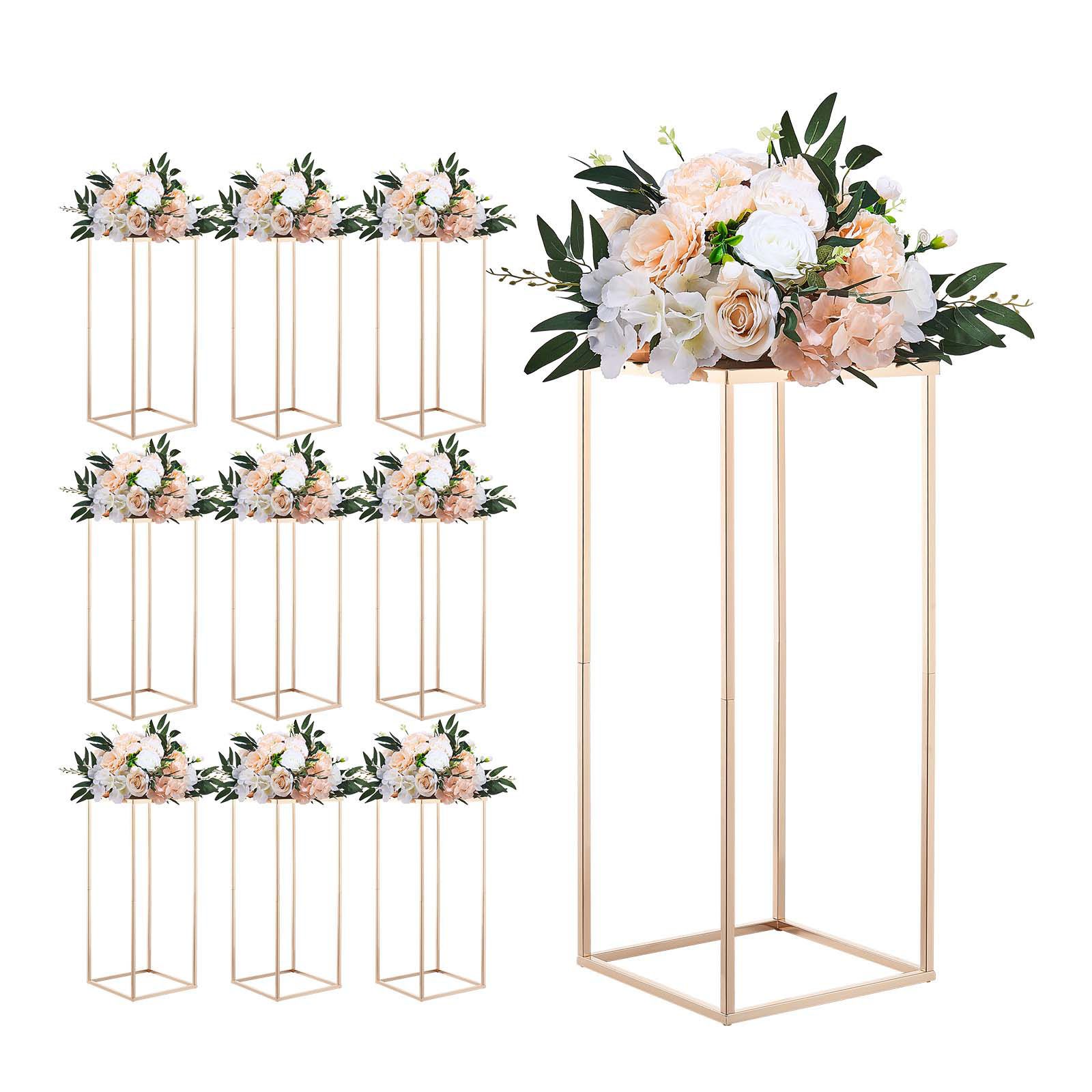 Wedding Flower Stand, 10PCS 60cm Column Flower Stand, Floral Stands with Metal Laminate, Gold Rectangular Floral Display Rack for Wedding, Party, Birthday