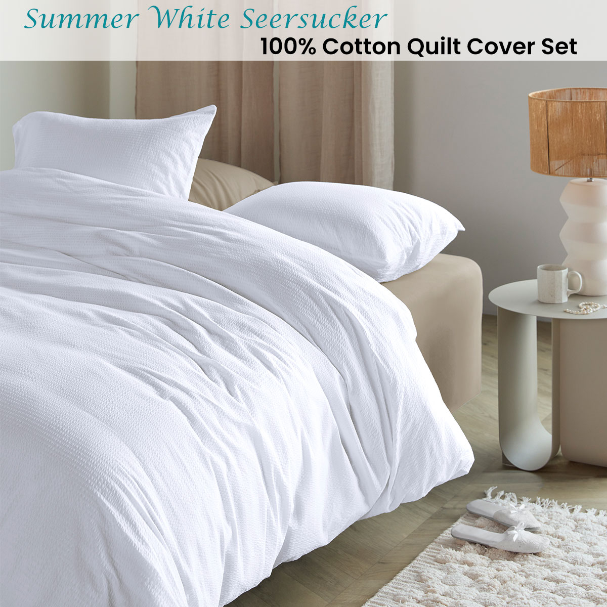 Bedding House Summer White Seersucker Cotton Quilt Cover Set Queen โ image 2