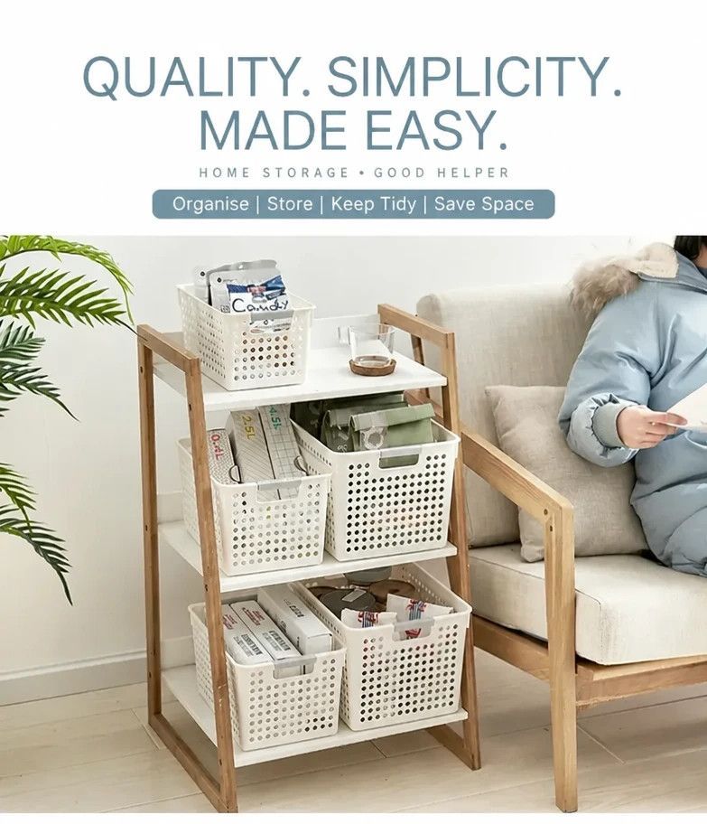 Shallow Plastic Storage Basket, Large Size, 13.78x10.24x3.35in, White, A4 Document & Snack Storage Bin, Versatile Household Gift ā image 2