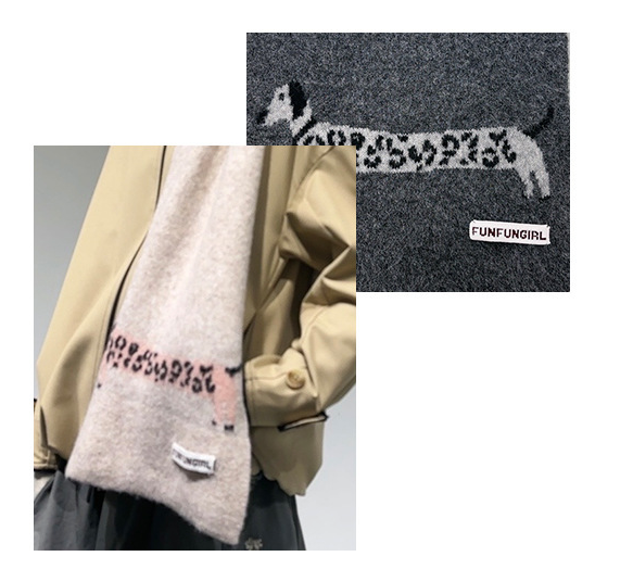 Blue Cute Korean-Style Wool Scarf with Dog Design - Unisex Knitted Winter Neck Wrap โ image 2