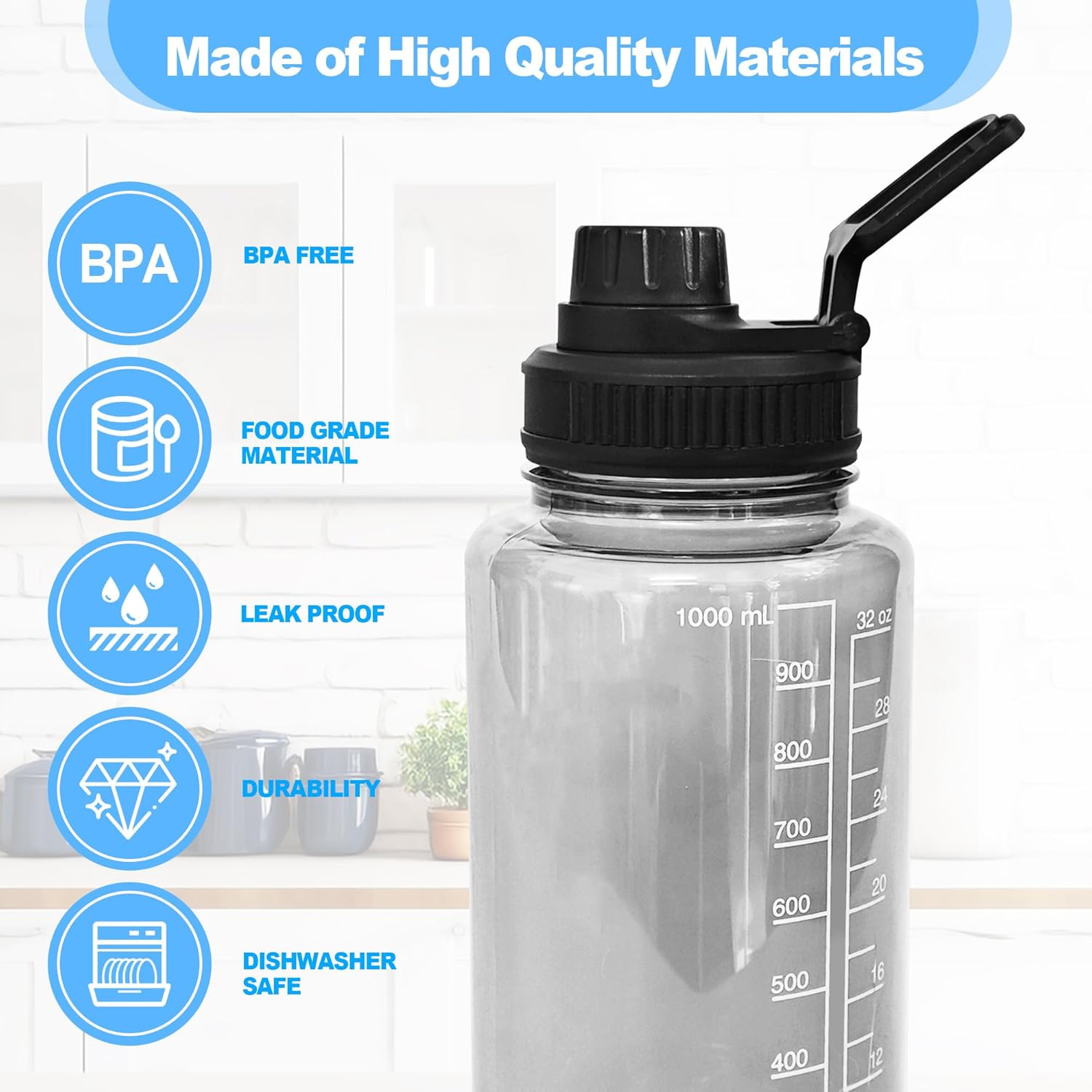 2 Pcs Replaceable Lid for Nalgene Sustain Tritan Water Bottle, Wide Mouth Loop Top Lid Compatible with Nalgene 32 oz, BPA Free, Replacement Cap Accessories — image 2