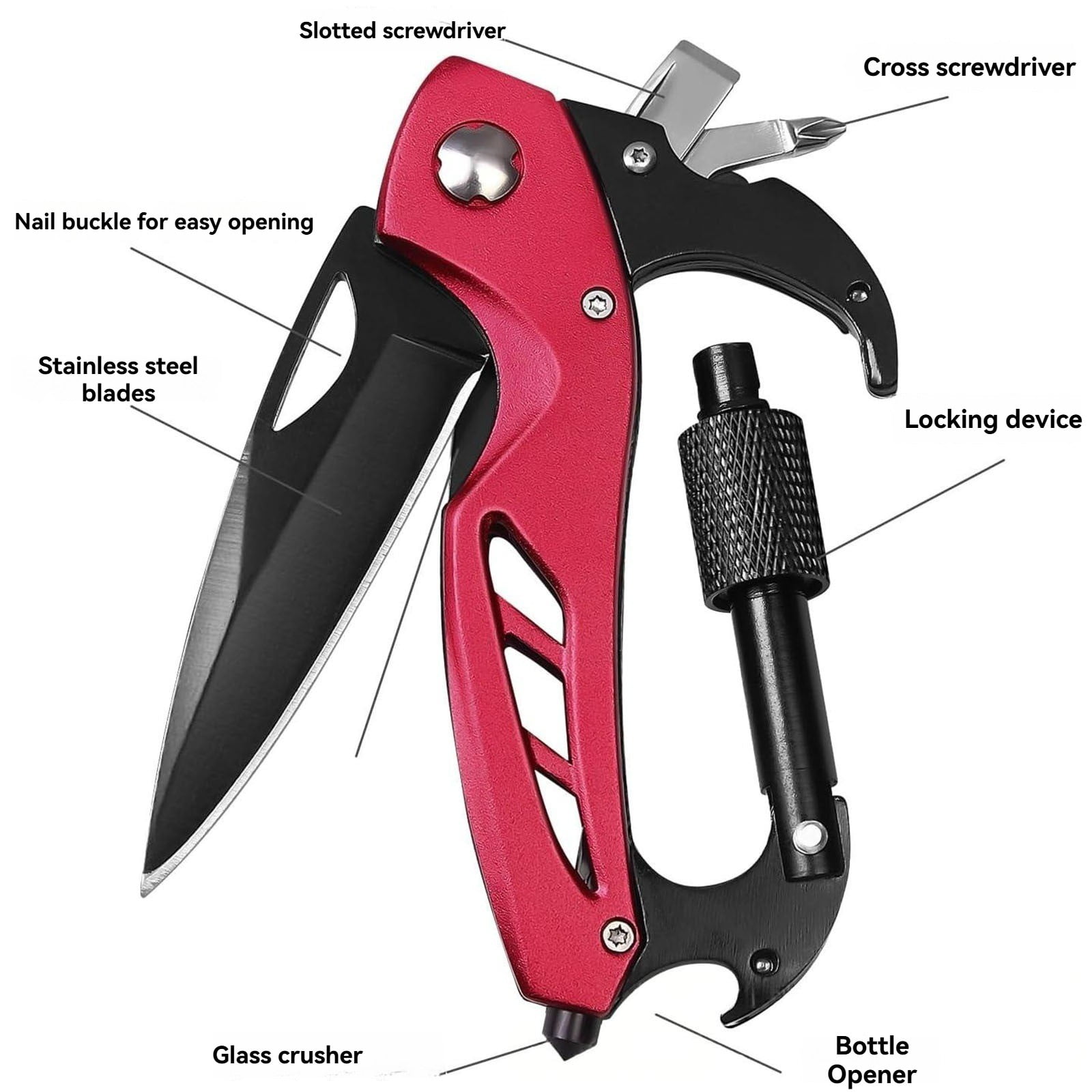 Portable 2-in-1 Multifunctional Folding Pocket Knife,All-in-One Outdoor Portable Multifunctional Red Folding Pocket Tool Multiple Functions Tool with Bottle — image 4