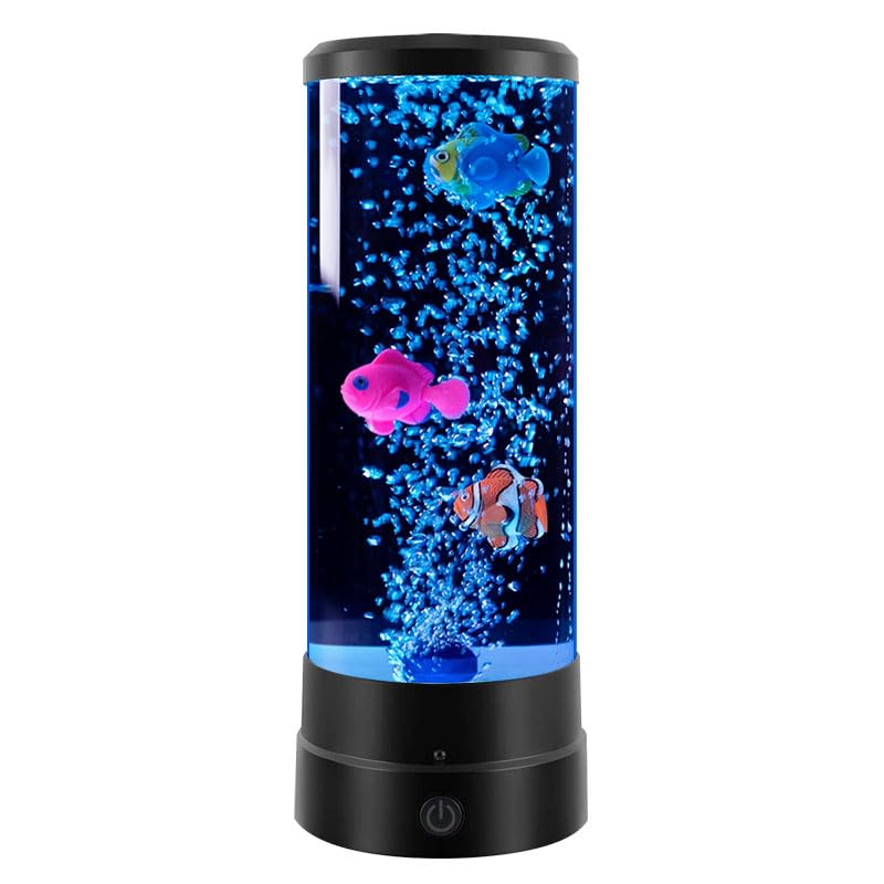 Color-Changing Bubble Fish Lamp – LED Night Light with Remote Control, Realistic Fish & Bubbles, Soft Glow for Bedroom, Kids’ Room, Desk Decor (Black)