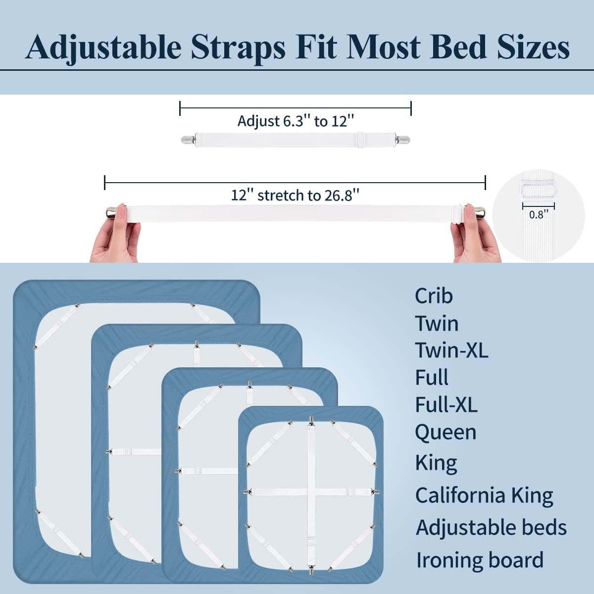 8+2 Pieces Bed Sheet Holder Straps Bed Sheet Fasteners Suspenders Holder Straps Adjustable Crisscross Elastic Band Fitted Sheets Corner Straps Grippers Clip β image 3