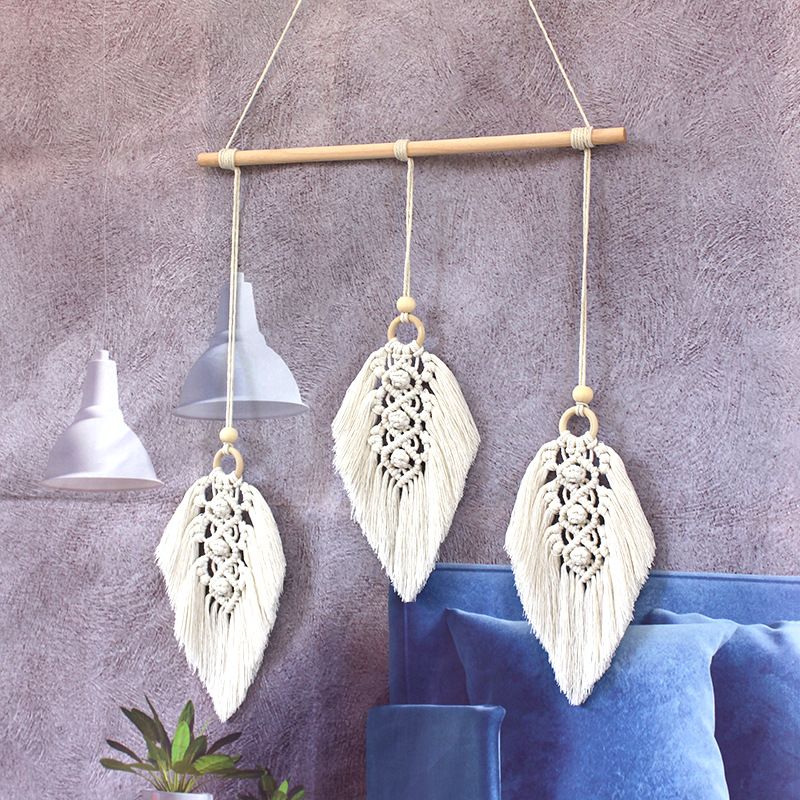 Wall Hanging Woven Tapestry Leaf Shaped Tassels Cotton Macrame Decor Wall Art Ornament for Apartment Bedroom — image 3