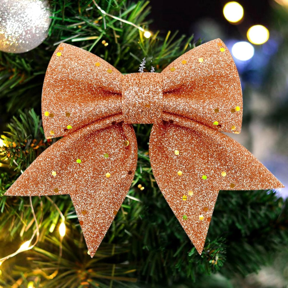 10 Gold Christmas Bows - 12 × 15 cm - Glitter - Christmas Decoration Bows - Christmas Ornaments - Christmas Tree Decoration - Christmas Bows - Christmas — image 4