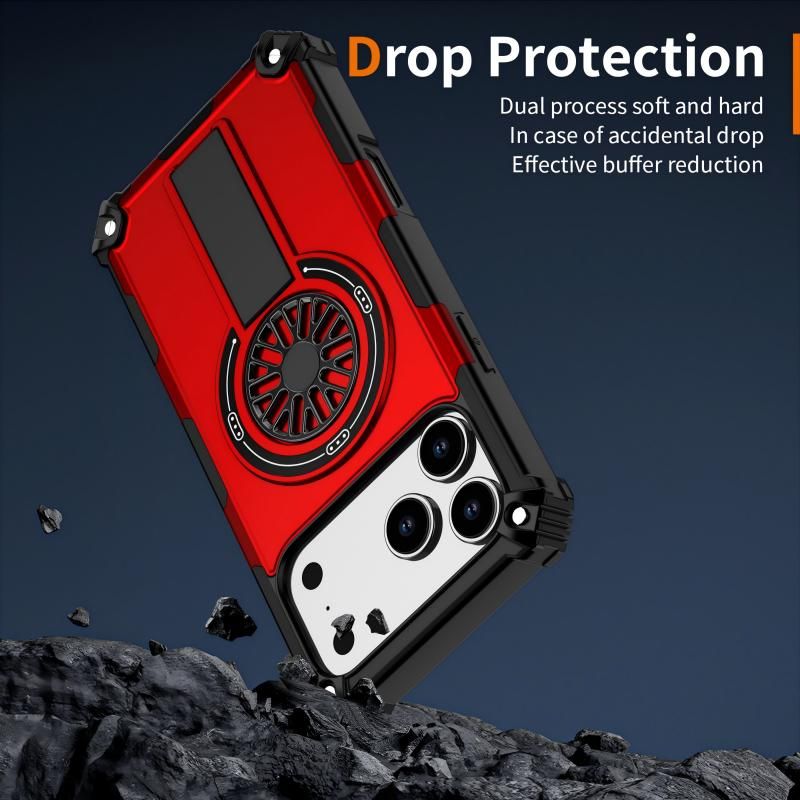 Armor Heavy Duty Magnetic Rotating Ring Kickstand Phone Case For iPhone 15, Anti-Drop Protective Cover In Red โ image 3
