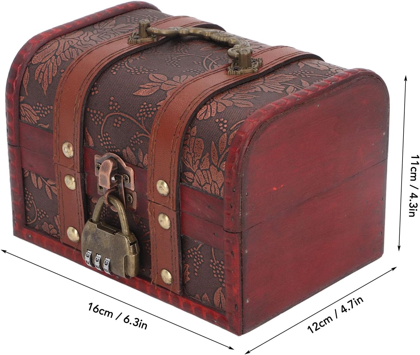 Treasure Chest, Large Capacity Vintage Wood Boxes with Lock Treasure Box Wooden Lock Box Decorative Box Treasure Jewelry Chest with Coded Lock for Girls Ladies — image 5