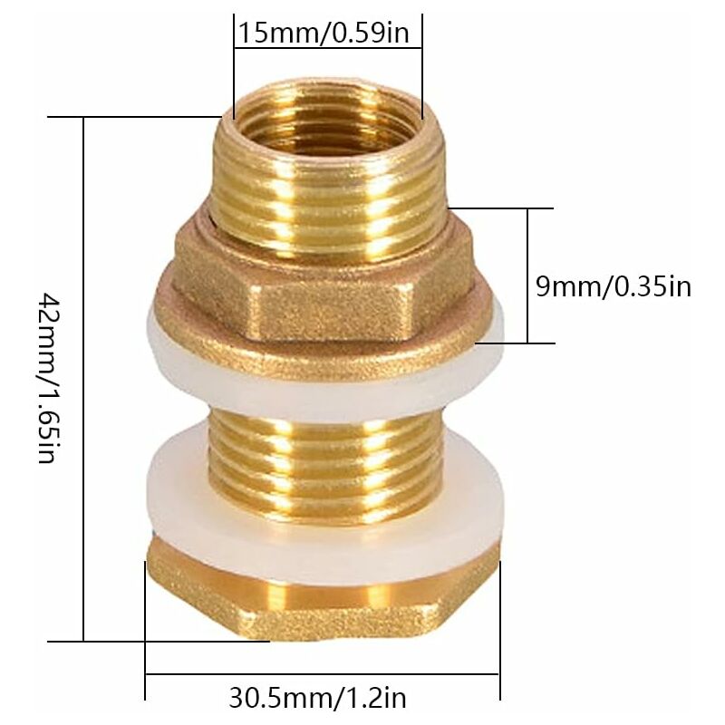 1/2 Brass Water Tank Water Pipe Connector 2 pcs 4.2Cm Brass Water Tank Socket 1/2 Inch Brass Water Connector For Rain โ image 3