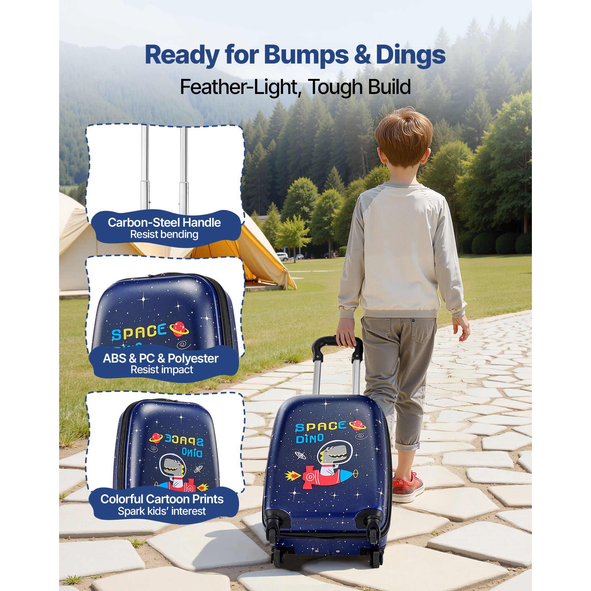 Kids Luggage Set, 2 Piece, 45.7 cm Hardside Rolling Wheels Suitcase with Hard-Shell Backpack, Dinosaur Kids Carry on Luggage Set, Holiday Birthday Present for โ image 6