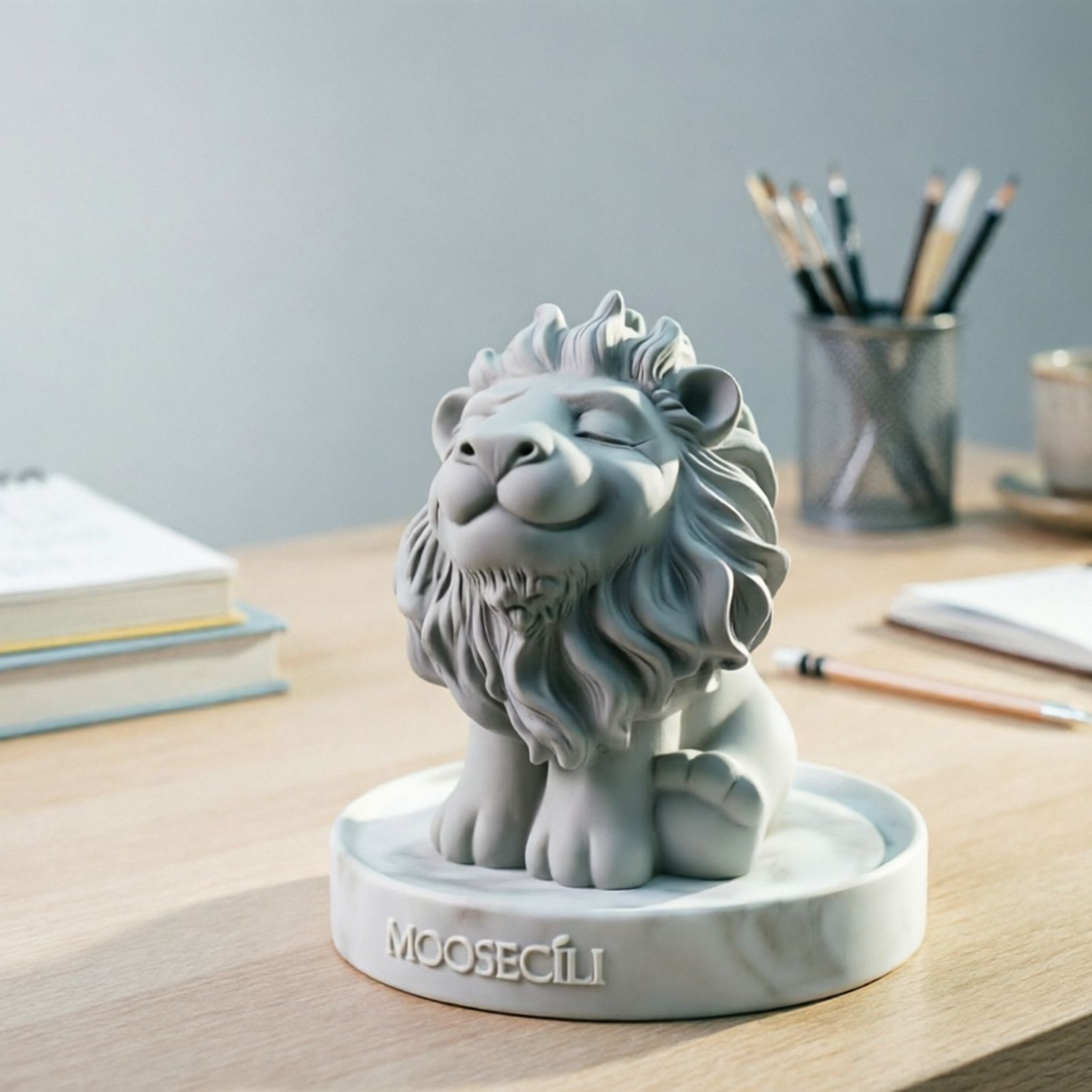 Smiling Lion Gypsum Statue - Handcrafted Plaster Aromatherapy Diffuser & Artistic Home Decor for Shelf, Desk, and Bedroom - Minimalist White Animal Sculpture — image 5