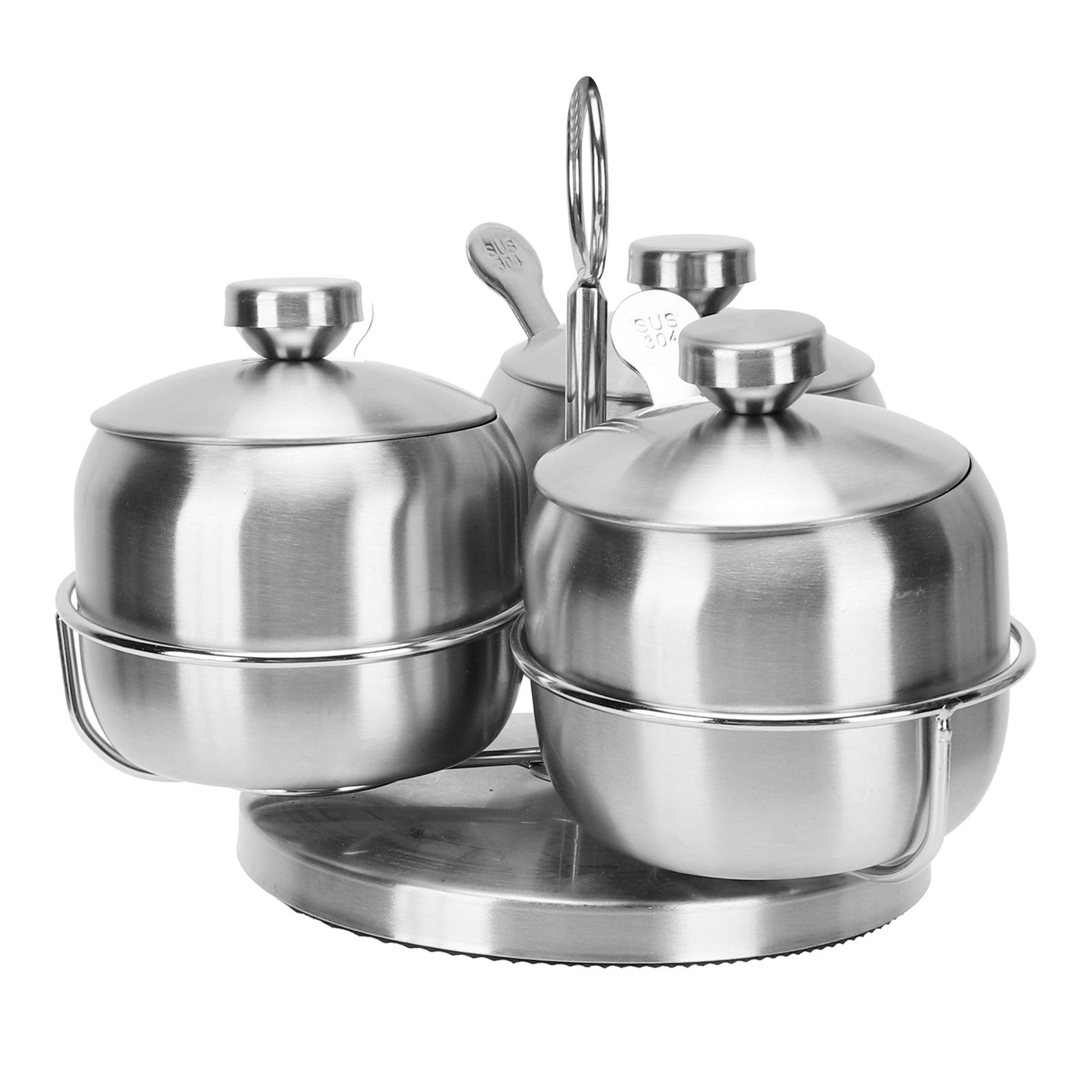 Seasoning Pot Set Innovative Rotating Condiment Spice Salt Sugar Jar Container with Lid Spoon — image 4
