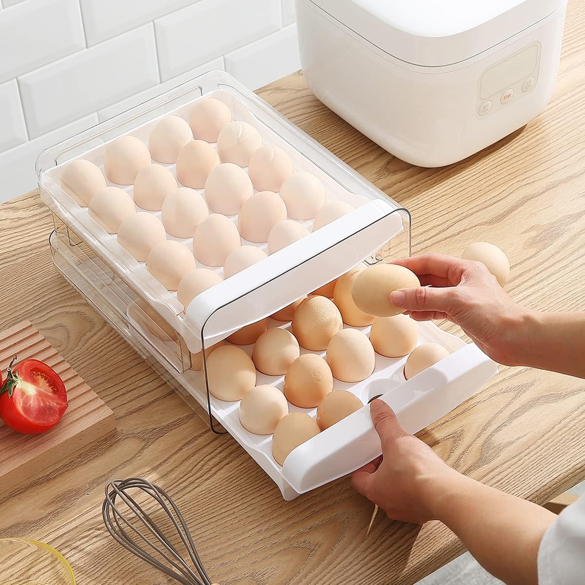 Petluno Egg Container for Fridge, 40 Grid/2 Tier Egg Holder, Fresh Egg Storage Box, Egg Tray and Egg Storage, Clear Plastic — image 4