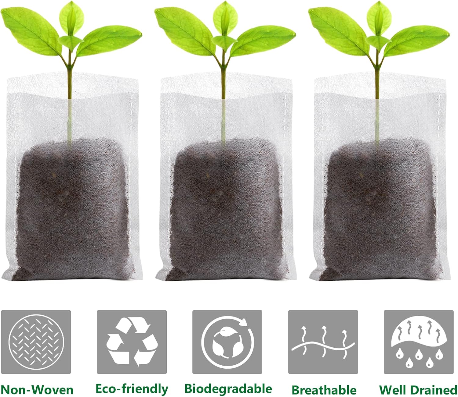 Non-Woven Seedling Grow Bags, Breathable Plant Nursery Pots for Herbs, Cuttings and Seed Starting, White, 8 x 10 cm โ image 4