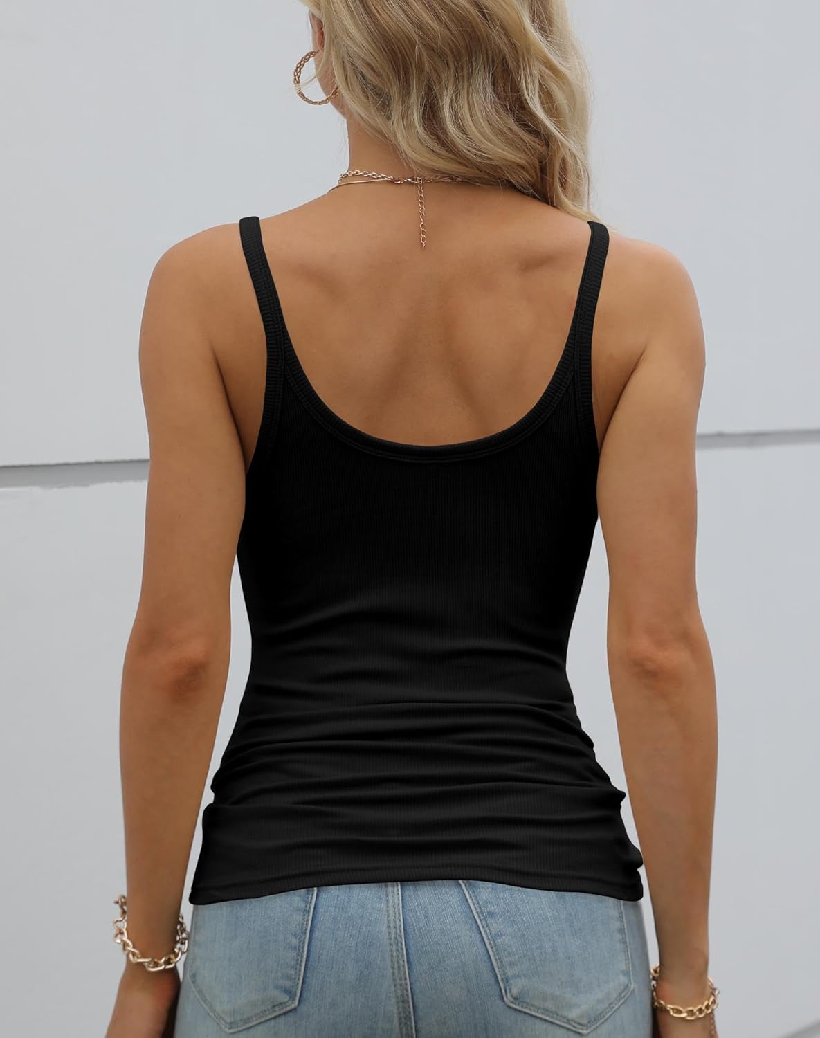 Women Spaghetti Strap Scoop Neck Ribbed Tank Tops Slim Fitted Cotton Camisole Basic Sleeveless Layering Shirts — image 3