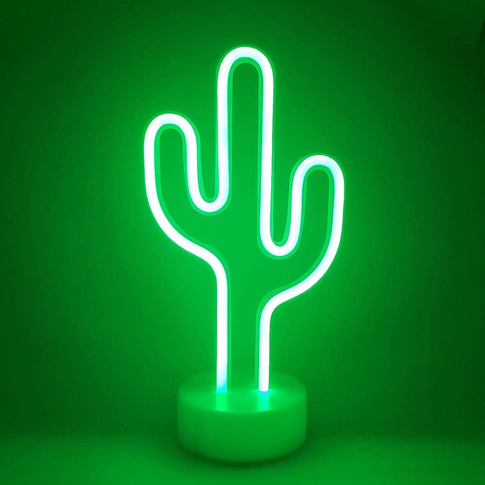 Green Cactus Neon Light Signs LED Cactus Neon Lights Night Lights with Pedestal Room Decor Battery/USB Operation Cactus Lamps — image 3