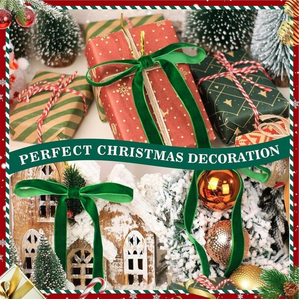 12 Christmas Bows Velvet Tree Decorations in Dark Green — image 5