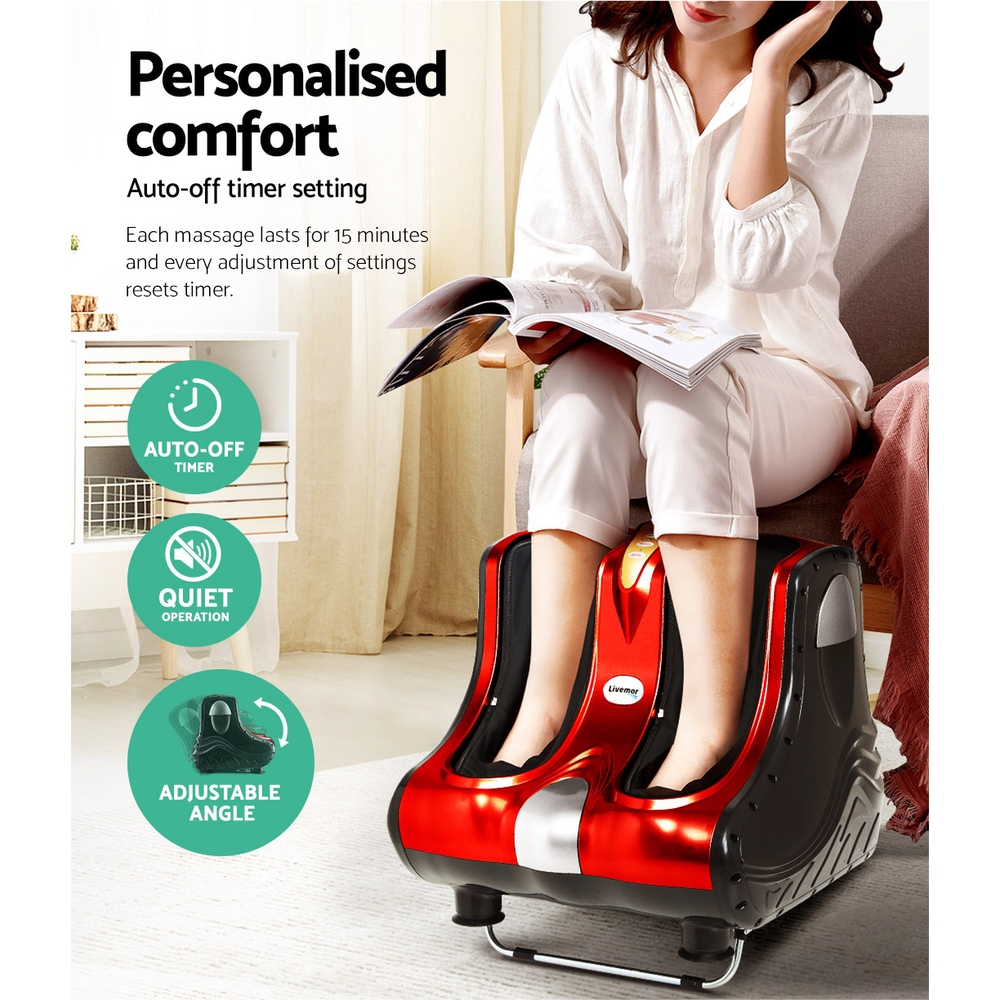 Livemor Foot Massager Massagers Shiatsu Electric Roller Ankle Calf Leg Kneading Red — image 6