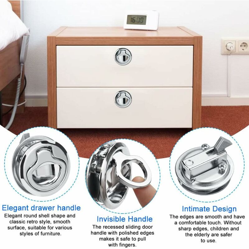 2 pcs Zinc Alloy Flush Hatch Latch Boat Pull Latch Flush Hatch Latch Lock For Furniture, Drawers — image 2