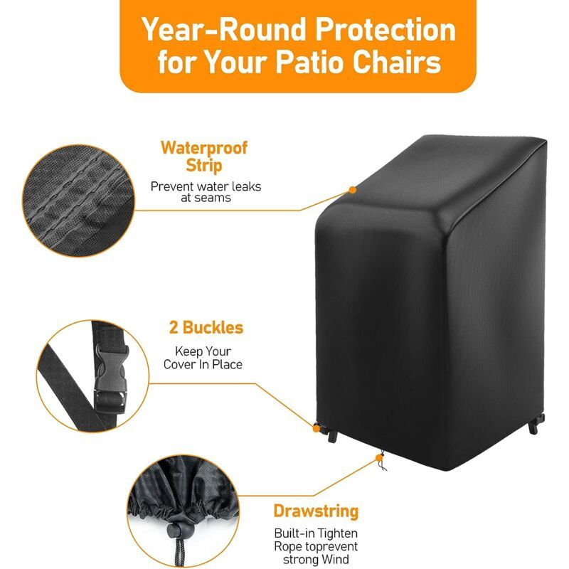 Garden Chair Cover, 420D Oxford Waterproof Stackable Outdoor Chair Cover, Black, 70 x 85/125 cm — image 3