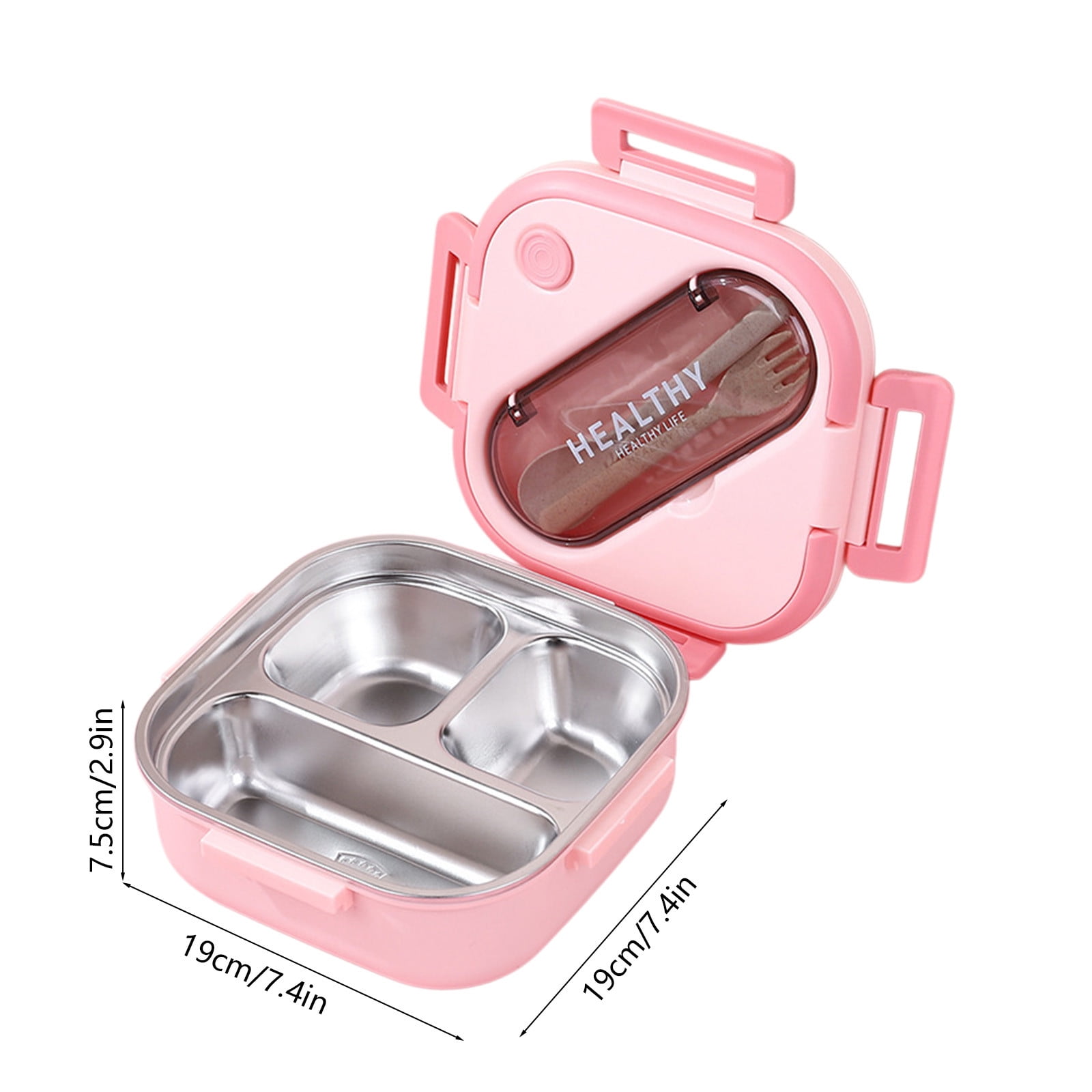 Lunch Box, Toddler Lunch Box, Leak-Proof, Four-Sided Clasp for School,Camping,Travel, 7.5x7.5x3 In,Light Blue Pink — image 3