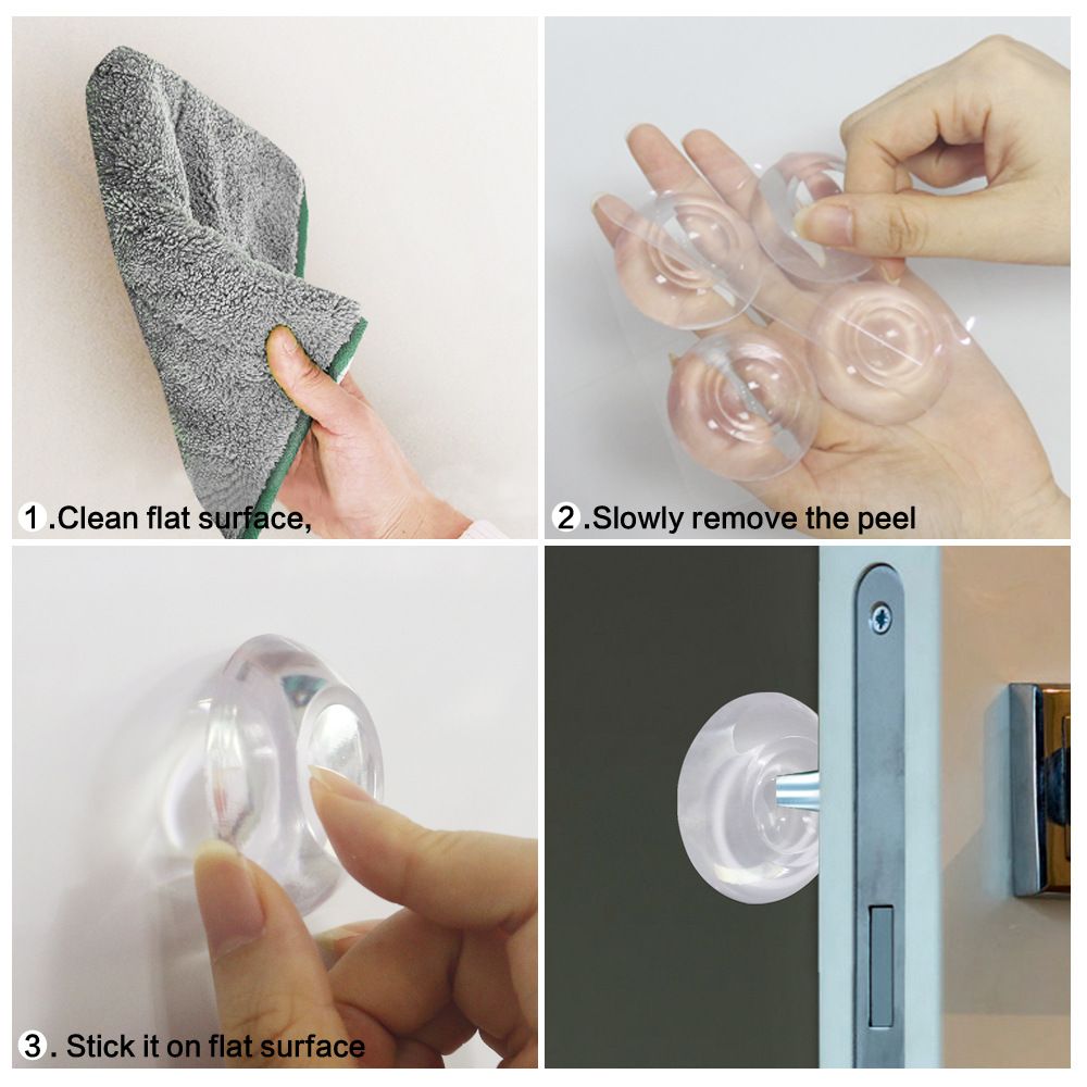 Door Stopper Wall Protector, Self-Adhesive Reusable Door Knob Stops, Clear Round Wall Shield and Silence Cover-9 Pcs — image 4