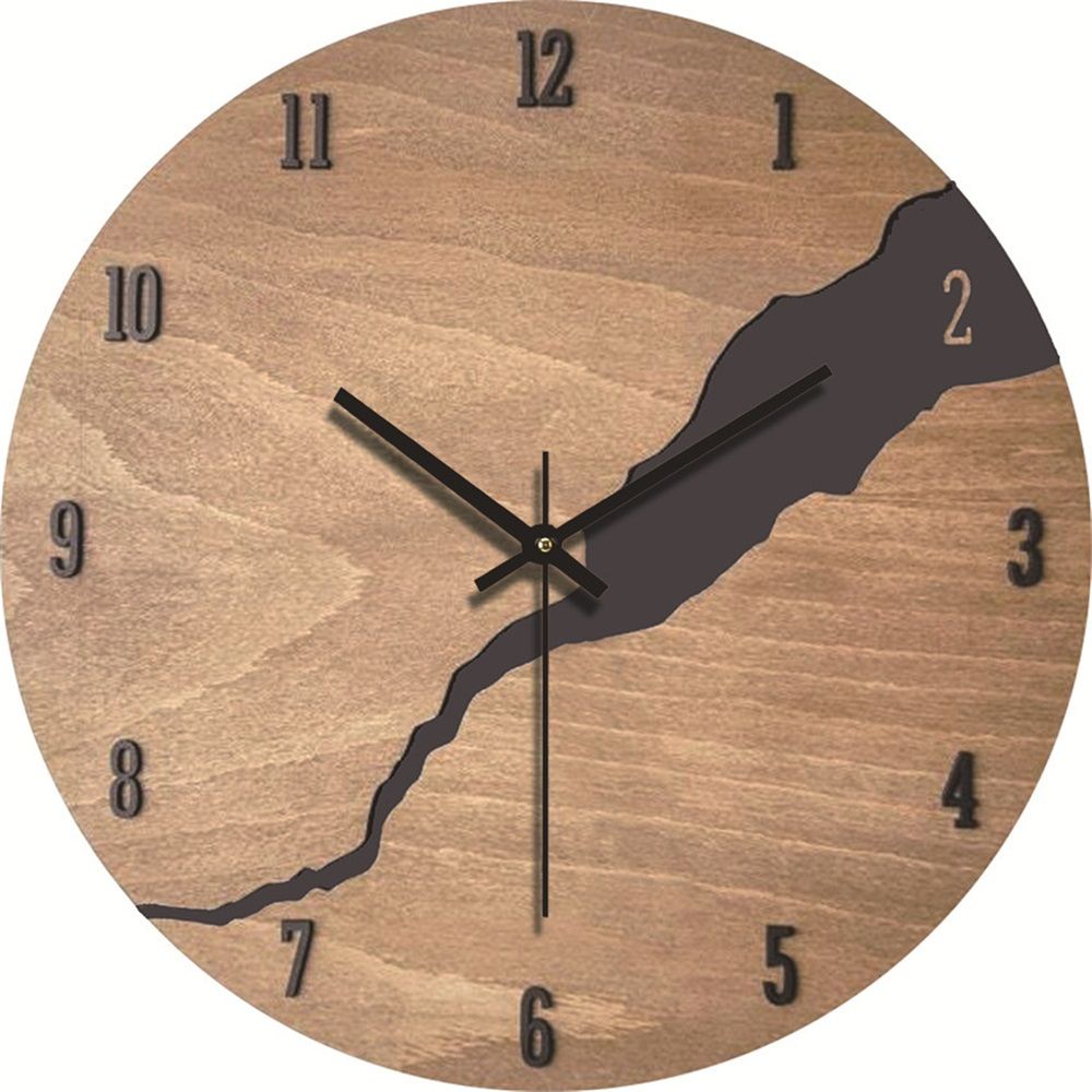 12Inch Simple Cracked Wooden Wall Clock - Silent Non-Ticking Large Wall Clock Creative Decor for Living Room Office (Battery not included)