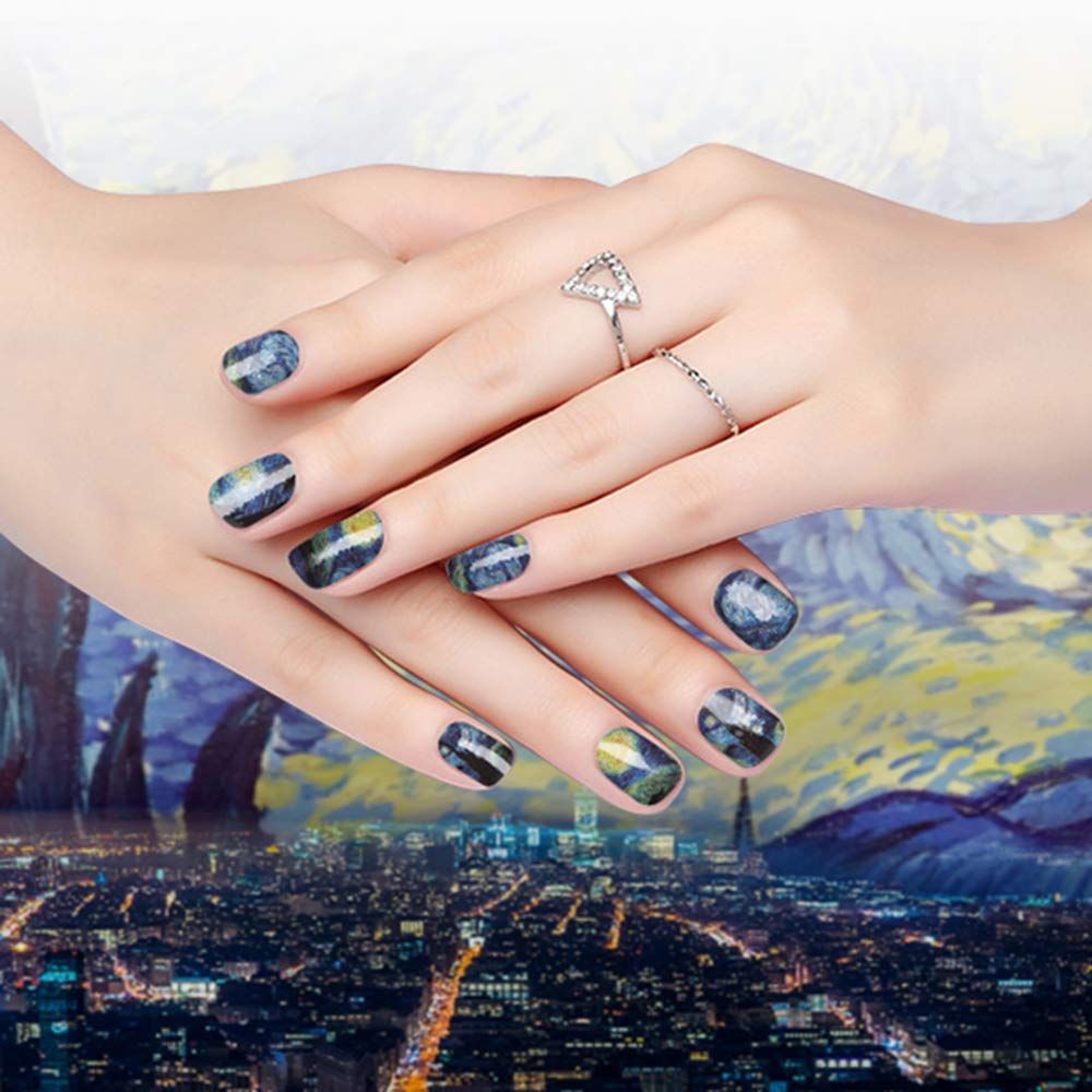 3D Van Gogh's Starry Night Fullnail Stickers, Full Nail Starry Sky Art Gel Nail Polish Sticker Decals, Shimmery Glittery — image 5