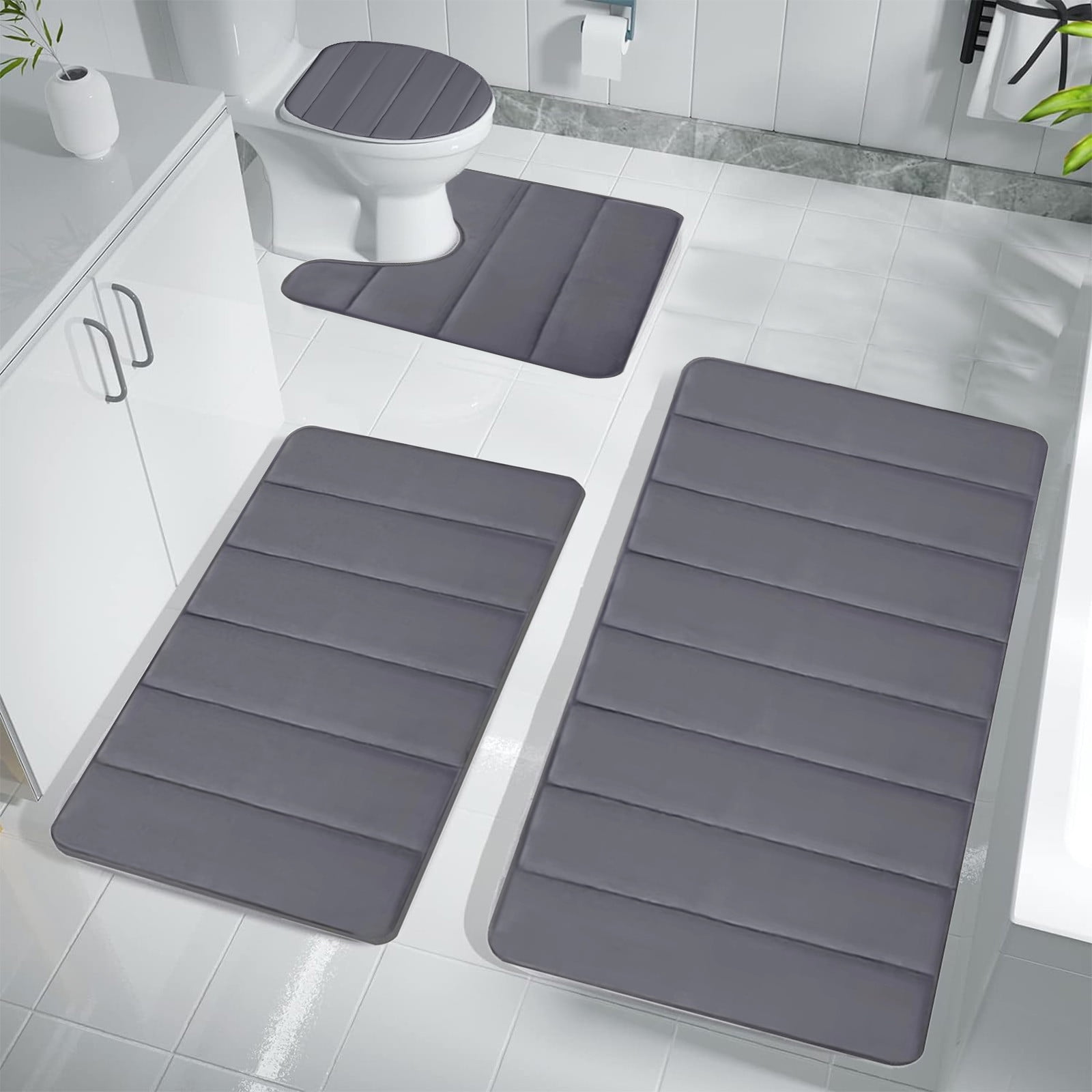 Memory Foam Toilet Rug, Non-Slip Bathroom Rugs, Toilet Rugs U Shaped Washable, Commode Contour Rug, Soft Comfortable Super Water Absorption #4_Dark Gray — image 6