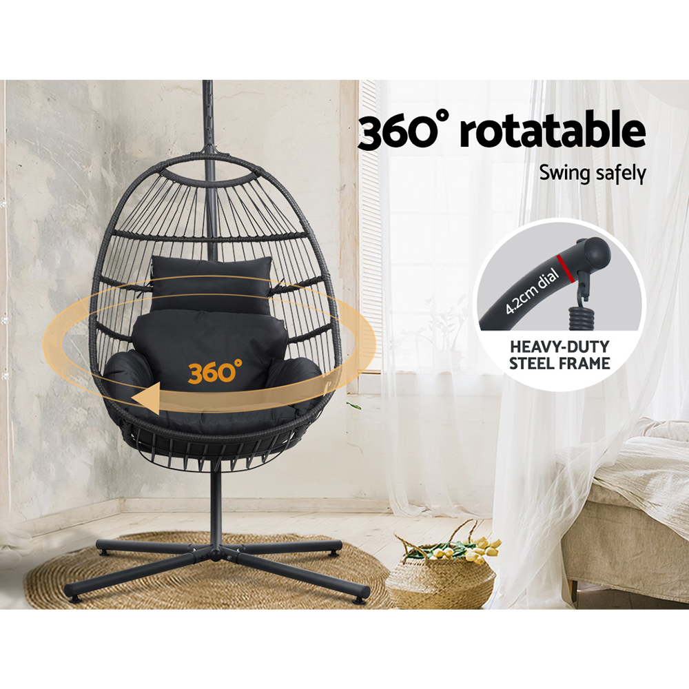 Gardeon Outdoor Egg Swing Chair Hanging Chair Wicker Rope Pod Stand Foldable Grey โ image 5