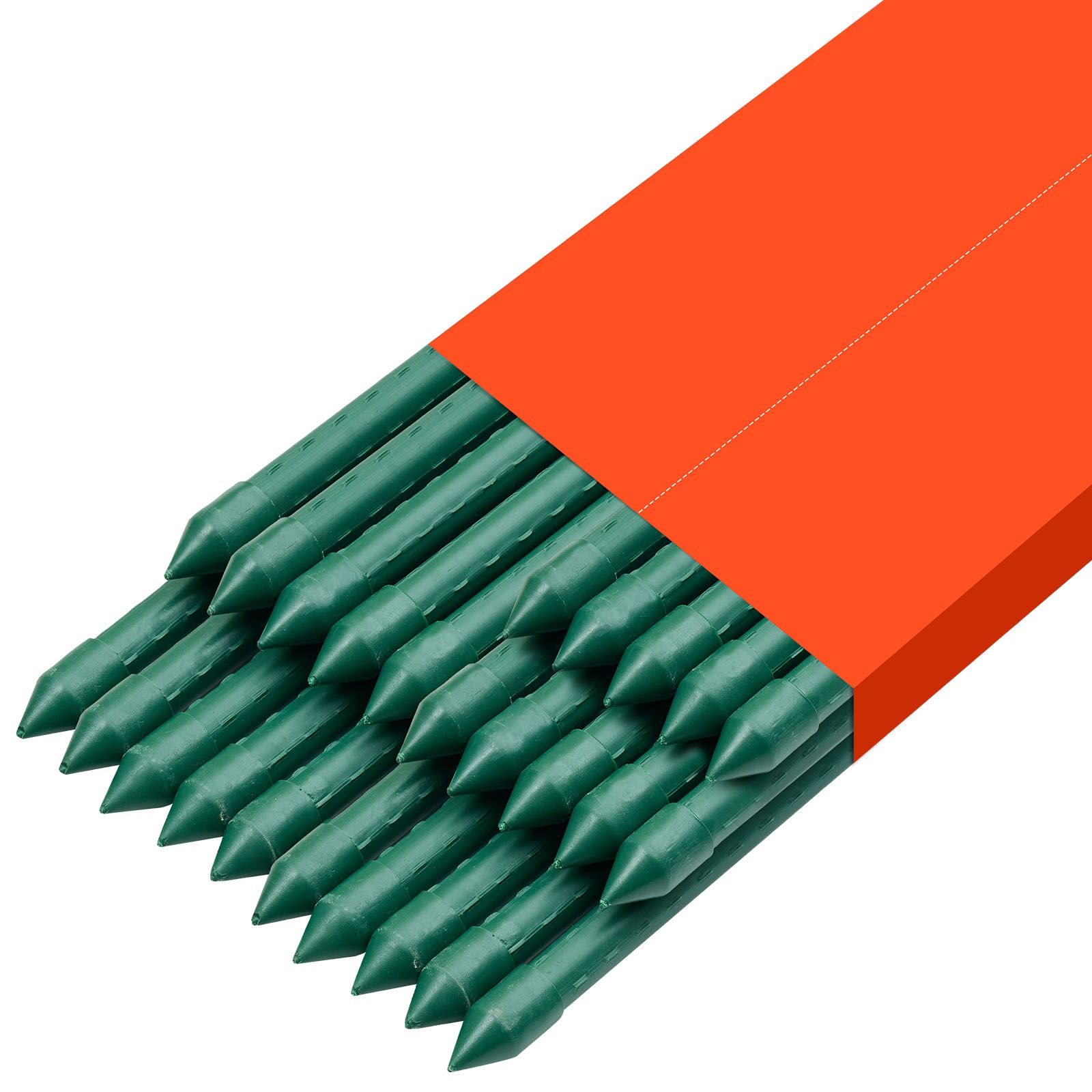 Garden Stakes, 25 Pack, 2100 mm, Plastic Coated Metal Tomato Stakes, Garden Sticks for Plants Support, with Pointed End and Non-Slip Bumps for