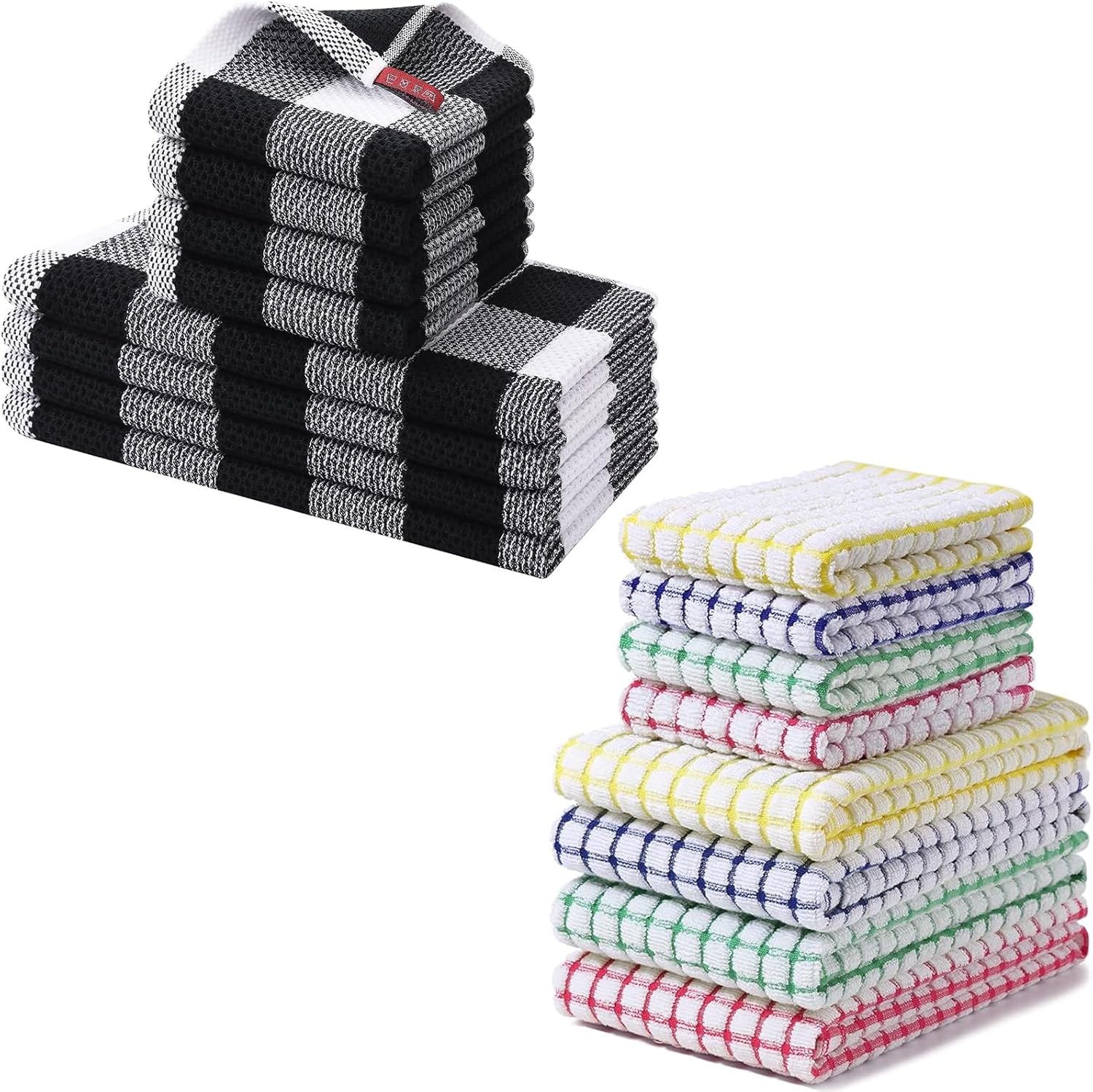 Homaxy Kitchen Towels and Dishcloths Set (12 x 12 and 13 x 28 Inches, 6 Pack, White & Black), Kitchen Towels and Dishcloths Set (16 x 25 and 12 x 12 Inches, 8