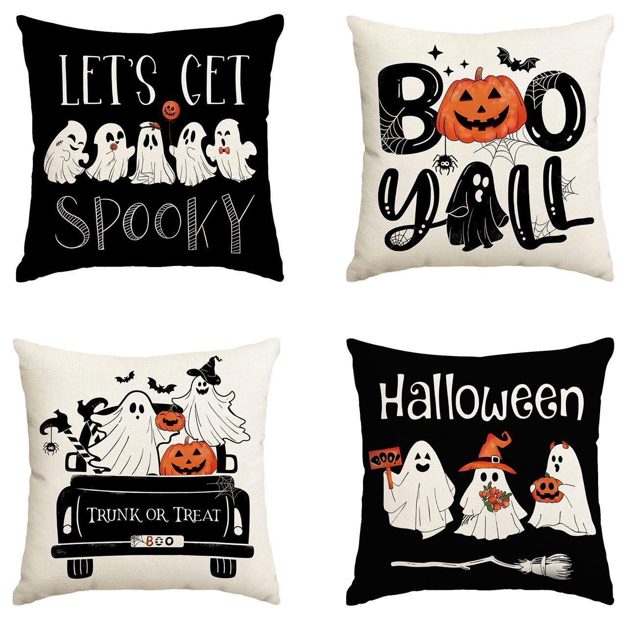 Decorative Pillow Cover 4PC For Christmas & Halloween, Style 6, Suitable For Sofa, Living Room, Bedroom, 45 × 45cm Does Not Include Pillow Core, Wear‑resistant