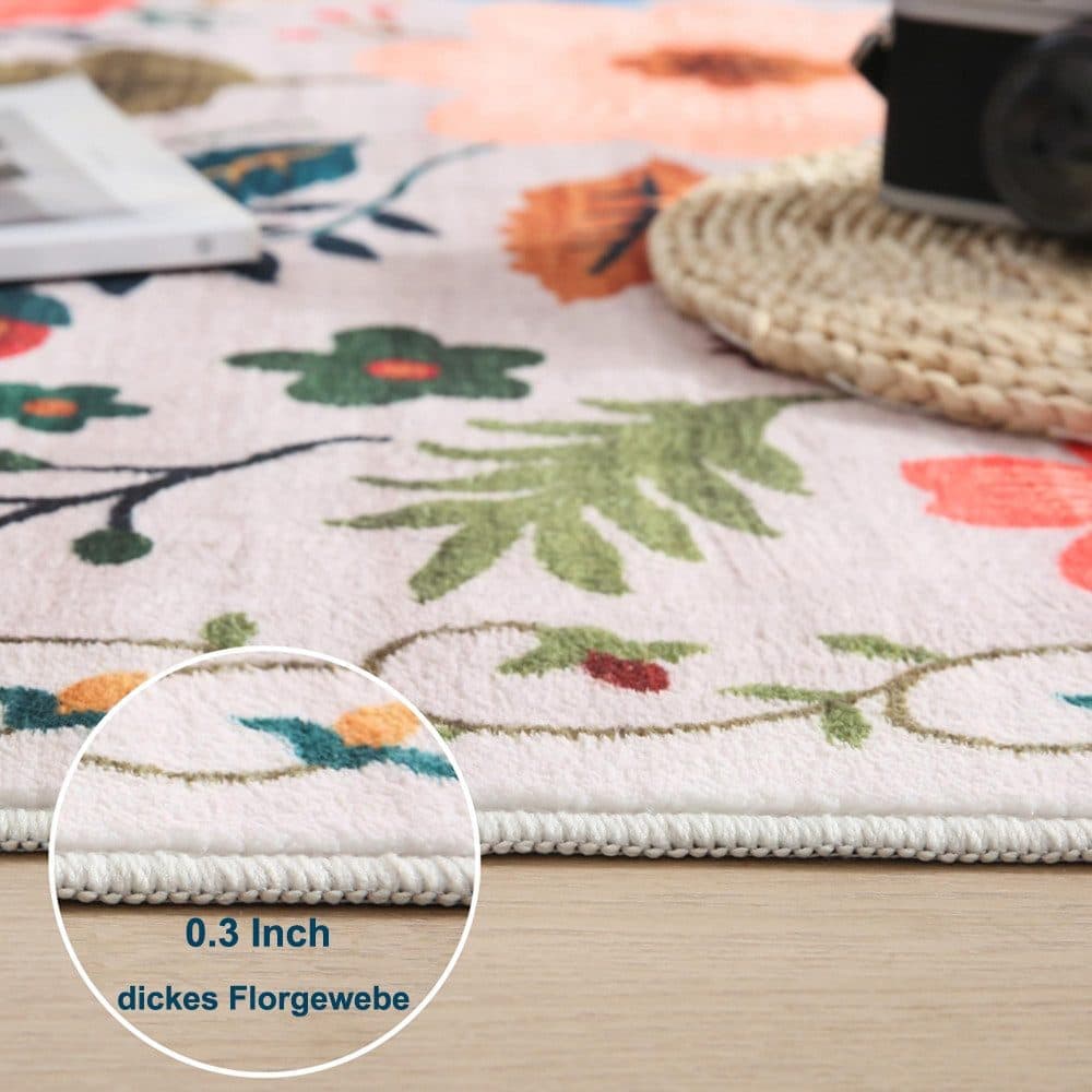 Bohemian Floral Doormat Non-slip Absorbent Dirt-Resistant Machine Washable for Bathroom Hallway and Kitchen, 50x80cm, Beige — image 5