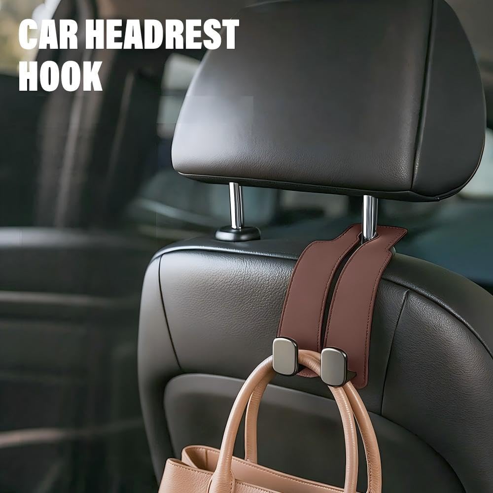 Headrest Hook for Car Seat Headrest, 2026 Wallet & Bag Hook Cute Car Wallet Holder, Double Hook Leather Car Headrest Hook Seat Back Storage Bag for Travel — image 2