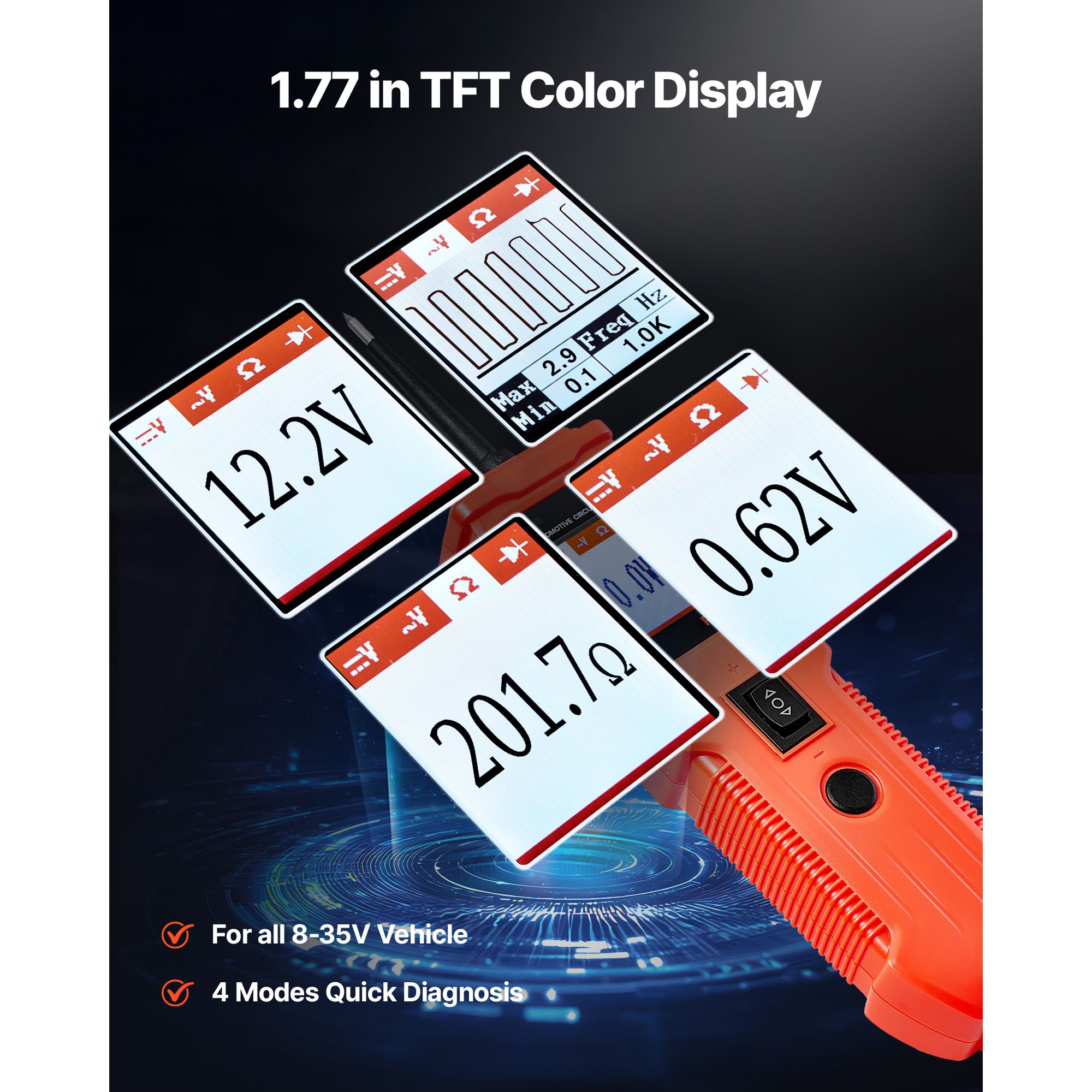 Automotive Circuit Tester, 8 - 35 DCV Power Circuit Probe Tester with TFT Color Display and Lighting, Automotive Power Tester Probe with 13 ft / 4 m Cable, ABS — image 4