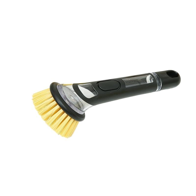 Refillable Soap-Dispensing Dish Brush with Replacement Head, for Pot Pan Sink Cleaning Dish Scrubber Brush (Yellow)