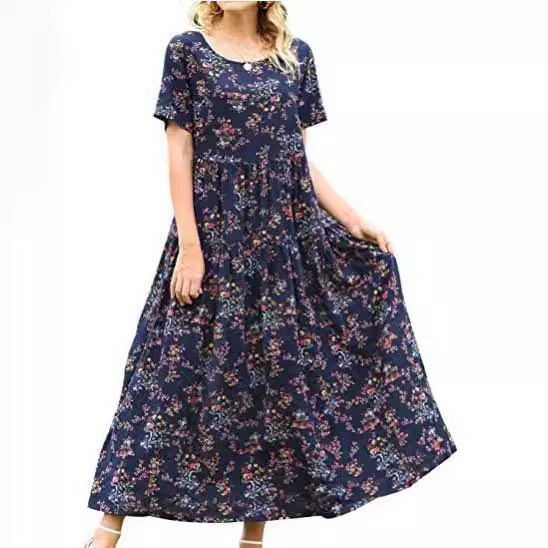 Women Floral Long Dress Short Sleeve Polyester Picture Color 5 Size: S; Height (cm): 155-160; Weight (kg): 45-50; Bust (cm): 82-86; Waist (cm): 66-70; Shoulder โ image 5