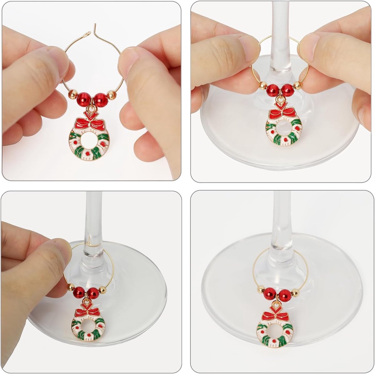 Christmas Wine Glass Charms 30-piece – Identification, holiday theme, drink markers — image 2