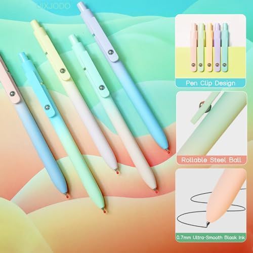 Gel Pens, 5 Pcs Black Ink Pens for Women, 0.7mm Medium Point Smooth Writing Pens with Silicone Grip, High-End Series Metal Clip Retractable Pens for Journaling — image 5