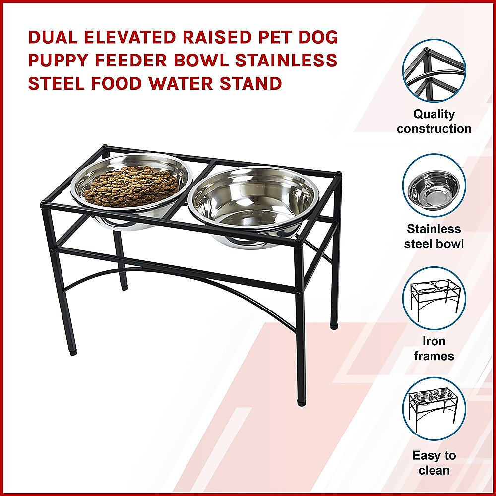 Dual Elevated Raised Pet Dog Puppy Feeder Bowl Stainless Steel Food Water Stand โ image 3