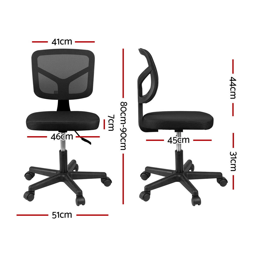 Artiss Armless Office Chair with Wheels, Ergonomic 360° Swivel Home Office Desk Chair, Height Adjustable Computer Task Chair with Fabric Back and Seat for — image 2
