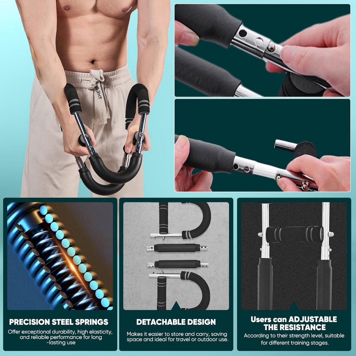 Arm Trainer - U-Shaped Twister - Adjustable Chest Enlarger with 3 Resistance Levels - Detachable Fitness Chest Enlarger - Portable Arm, Chest, and Shoulder — image 2