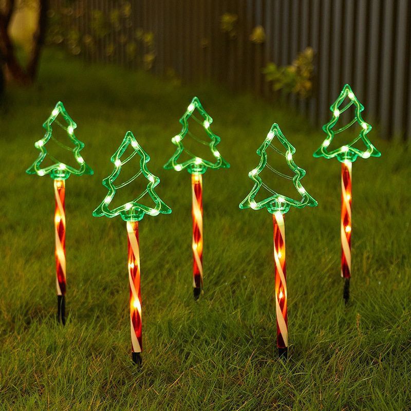 Solar-Powered Christmas Tree Stake Lights with Red-White Spiral Poles, Emitting a Warm White Glow - Perfect Outdoor Decoration for Garden, Lawn — image 4