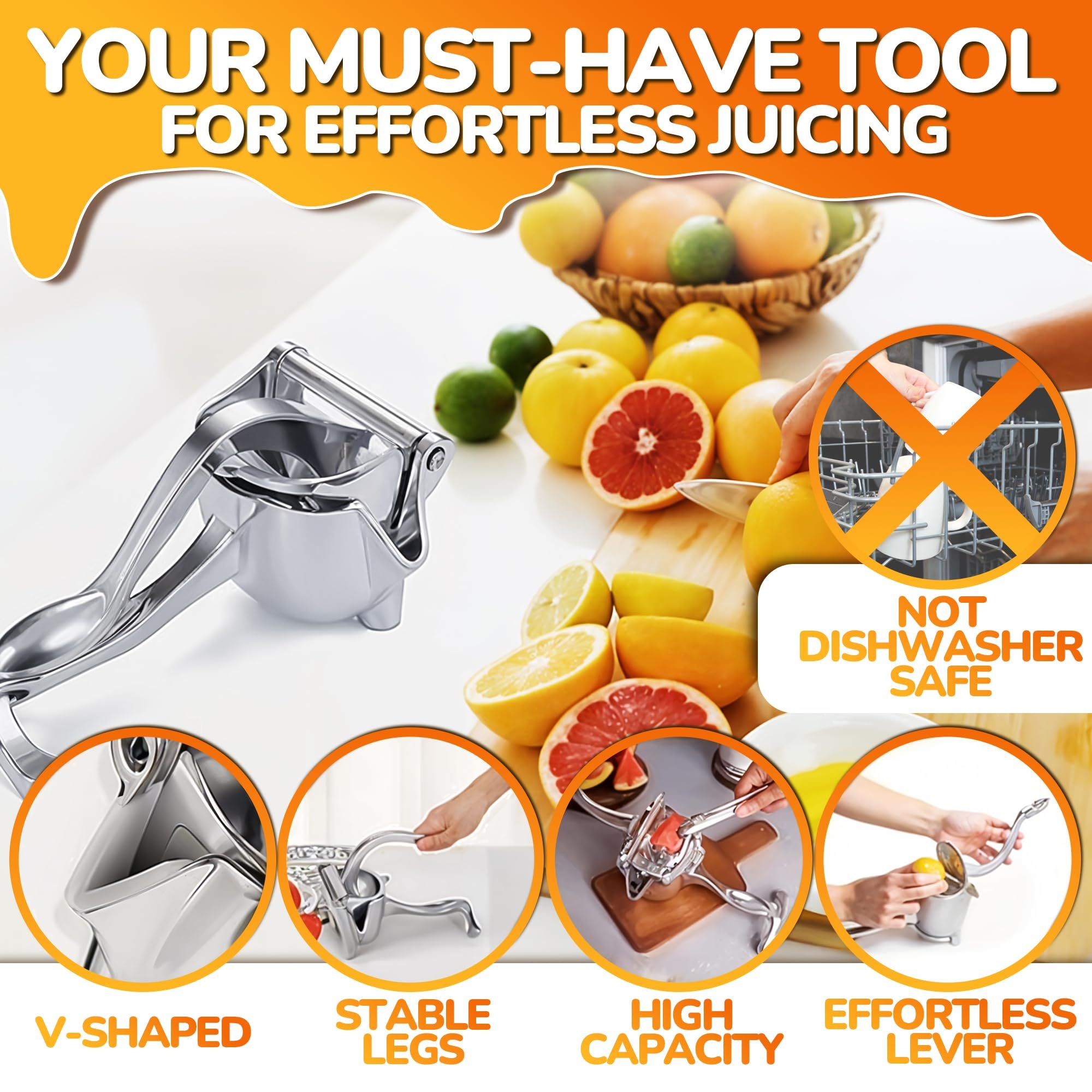 Aluminum Alloy Fresh Fruit Juice Extractor - Hand Juicer Squeezer, Non-Slip Ergonomic Grip, Easy to Use & Clean, 23.5cmLength with 0.6L Capacity - Efficient โ image 3